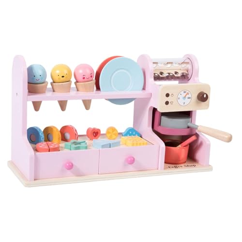 Baoblaze Eiscreme-Spielzeug aus Holz, 3-in-1, Kaffee-Dessert-Maker, Spielset mit Kaffeemaschine, Eistheken-Set für 3–6-jährige Mädchen und Jungen, ROSA von Baoblaze