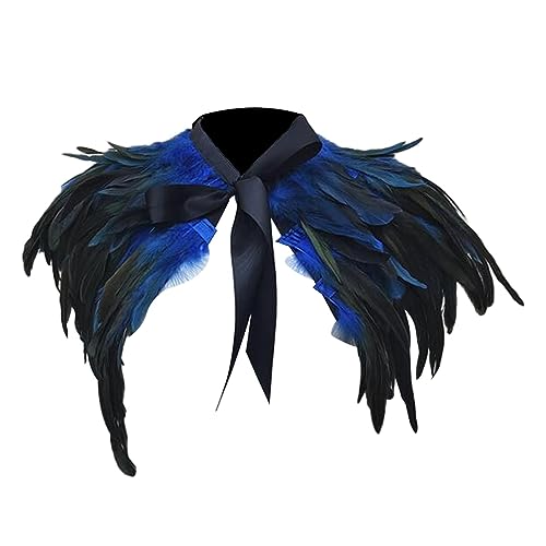 Baoblaze Federkragen Schwarz, Gothic Feder Achselzucken Schalkragen, Halloween Kostüm Feder Epaulet Shrug Damen Federumhang Kostüm für Foto Requisite Cosplay Party Kleidung Rollenspielen, Blau von Baoblaze