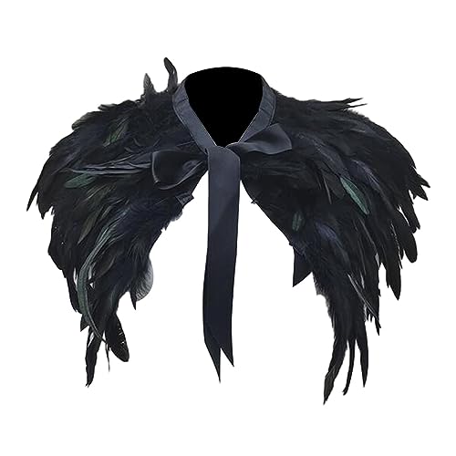 Baoblaze Federkragen Schwarz, Gothic Feder Achselzucken Schalkragen, Halloween Kostüm Feder Epaulet Shrug Damen Federumhang Kostüm für Foto Requisite Cosplay Party Kleidung Rollenspielen, Schwarz von Baoblaze
