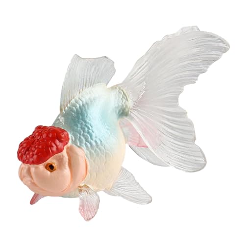 Baoblaze Fischfigur Spielzeug Aquarium Landschaftsdekorationen Kunsthandwerk Kognitive Spielzeuge Weißer Oranda mit roter Kappe Modell Vorschultier-Spielset von Baoblaze
