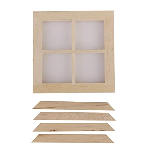 Baoblaze Generisches Dollhouse Miniature 4 Light Holzfenster von Baoblaze