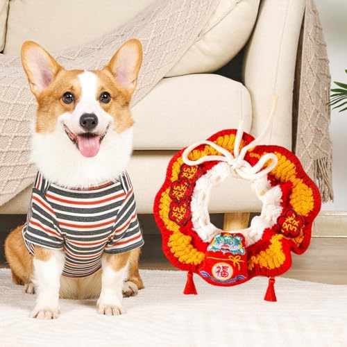 Baoblaze Gestricktes Katzenhalsband für das Neue Jahr, Verstellbarer gestrickter Haustierschal, Kostümzubehör, handgewebtes Häkellätzchen für kleine, M von Baoblaze