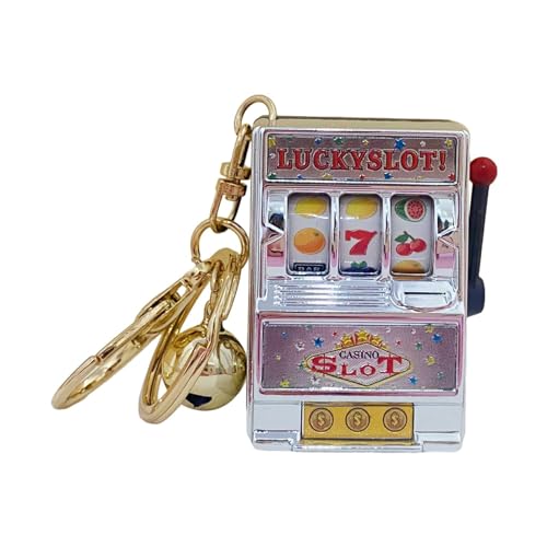 Baoblaze Glücksspielautomaten-Bank mit rotierender Walze, kompakter Spielautomaten-Slot-Anhänger, Taschenanhänger mit Glöckchen, Schlüsselanhänger, Charm für, Silber von Baoblaze