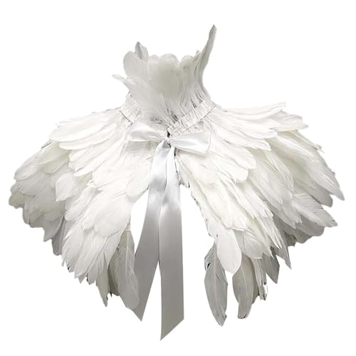Baoblaze Gothic Kunstfeder Umhang Schal Foto Requisiten Langlebig Cosplay Faux Feder Cape Schulter Wrap für Karneval Kostüm Party, Weiß von Baoblaze