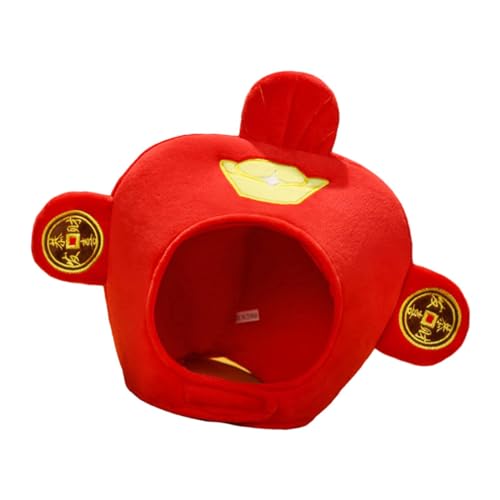 Baoblaze Gott des Reichtums Hut Bequemer Plüschhut Chinesisches Neujahr Rote Kappe Warmer Bezug Cosplay Hut für Feiertagsbühnenaufführung von Baoblaze