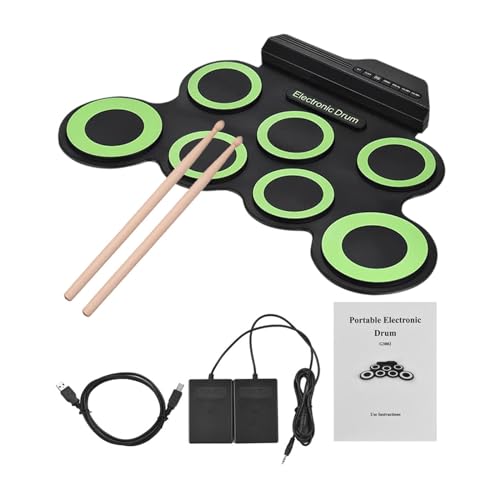 Baoblaze Handroll-Drum-Set, tragbares elektronisches Drum-Zubehör mit Drumsticks, Drum-Kits, kompaktes Drum-Set für Club-Geburtstage, Grün von Baoblaze
