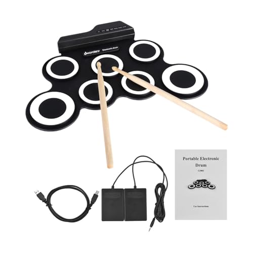 Baoblaze Handroll-Drum-Set, tragbares elektronisches Drum-Zubehör mit Drumsticks, Drum-Kits, kompaktes Drum-Set für Club-Geburtstage, Schwarz von Baoblaze