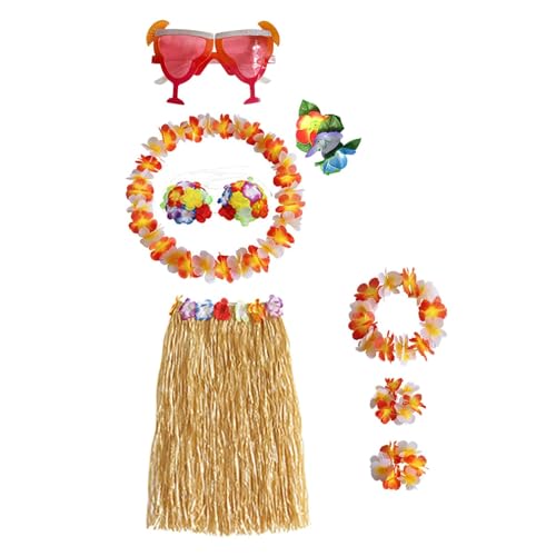 Baoblaze Hawaiianisches -Tänzer-Outfit mit Grasrock und Halskette und Stirnband für Festival-Strand, Rocklänge 60cm von Baoblaze