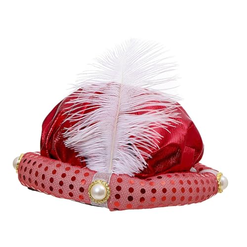 Baoblaze Indische Sultan-Turban-Hüte, Prinzenhut, arabische Kopfbedeckung, Kopfbedeckung, Sultan-Hut, Kopfwickel für Kostüm, Karneval, Performance-Requisiten, Rot von Baoblaze