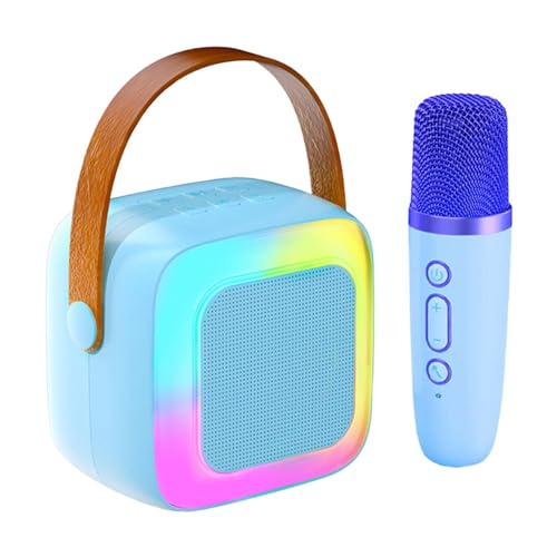 Baoblaze Mini-Karaoke-Maschine für Kinder mit Mikrofonen und bunten Lichtern für Kinder und Erwachsene, Partygeschenke, Musik-Player, Spielzeug für die, Blau von Baoblaze