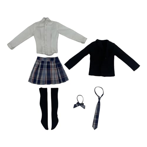 Baoblaze Mode 1/6 Mädchen Kurzrock, Miniaturkleidung, 6-teiliges Set Sockenkostüm, handgefertigte Puppenkleidung für 12 Zoll, dunkelblauer Rock von Baoblaze