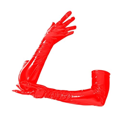 Baoblaze Patentlederhandschuhe Lange Ellbogenhandschuhe Dress Up Stretch Fäustlinge für Frau für Weihnachtstanzkleidung Opera Night Club Halloween, Rot von Baoblaze