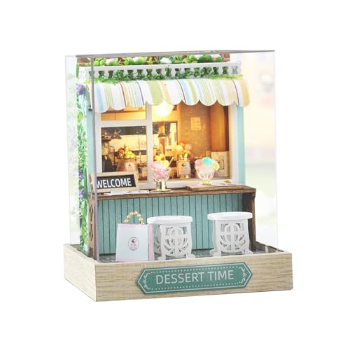 Baoblaze Puppenhaus Miniatur-Holzhaus mit Möbelset, dekoratives Handwerk, handgefertigte Sammlung, 3D-Holzpuzzle, Puppenhaus für Freunde, Dessertzeit von Baoblaze