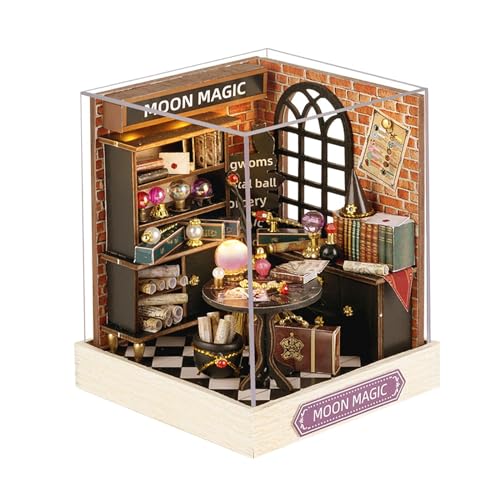 Baoblaze Puppenhaus Miniatur-Holzhaus mit Möbelset, dekoratives Handwerk, handgefertigte Sammlung, 3D-Holzpuzzle, Puppenhaus für Freunde, Mond von Baoblaze