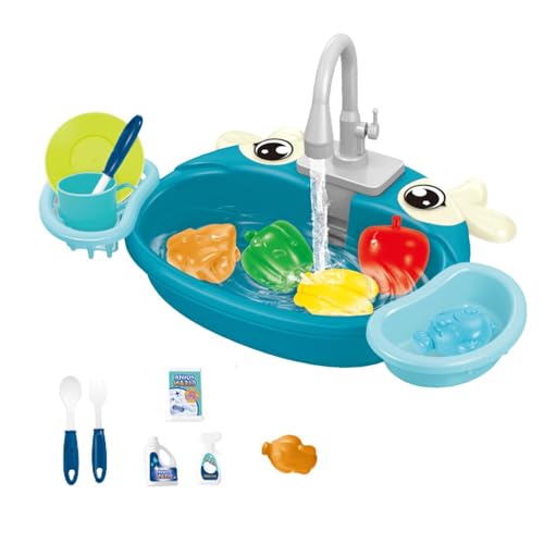 Baoblaze Spielzeug für die Küchenspüle, Kinder-Spülmaschinenspielzeug, mit fließendem Wasser, Lernspielzeug für Jungen, Mädchen, Kinder, Kuhblau von Baoblaze
