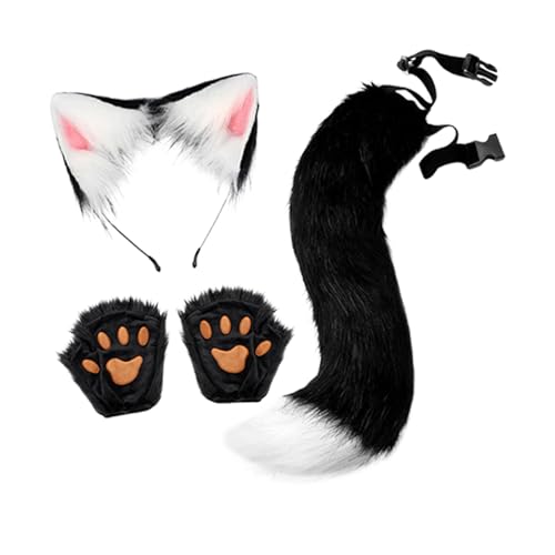 Baoblaze Tierohren und Schwanz Set für Erwachsene Pfotenhandschuhe für Karnevalsauftritte, Schwarz-Weiss Baoblaze Tierohren und Schwanz Set für Erwachsene Pfotenhandschuhe für Karnevalsauftritte, Schwarz-Weiss von Baoblaze