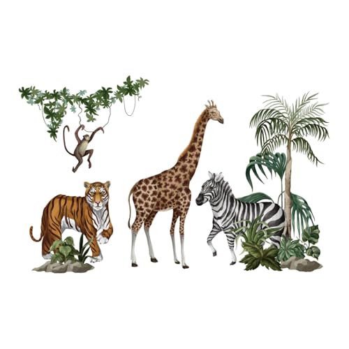 Baoblaze Wandaufkleber mit Dschungeltieren, PVC-Tapete, wasserdicht, entfernbar, Wandbild, Wandkunst- für Kopfteil, Bürotür, Klassenzimmer, 90x30cm mit Tiger von Baoblaze