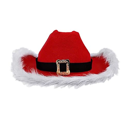 Baoblaze Weihnachtsmann Cowboyhut, Roter Cowboyhut Damen, Filzhut Cowboy, Cowgirl Hut Breite Krempe, Christmas Cowboy Hat, Jazz Hut für Maskerade Foto-Requisiten Weihnachten Party von Baoblaze
