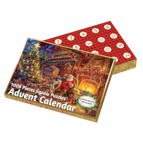 Baoblaze Weihnachtspuzzle-Adventskalender, 24-Tage-Adventskalender, Feiertags-Puzzle-Set, lustiger Weihnachtsmann für Bettwäsche, Erwachsene und Kinder von Baoblaze