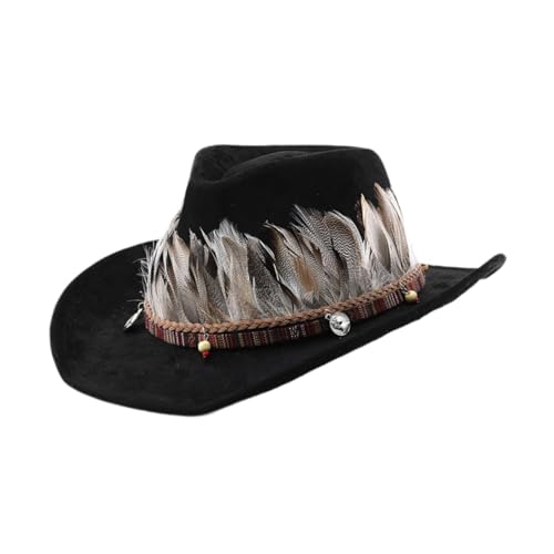 Baoblaze Western Feder Cowboyhut Leichter Sonnenhut zum Wandern Cosplay -Reisen im Freien, Schwarz von Baoblaze
