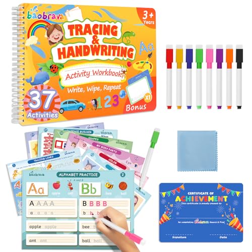 Baobrava Lernaktivitäten im Vorschulalter 3-8:37 Handschrift-Praxis- & Nachzeichnerbücher für Kinder | Kindergarten-Arbeitsbücher | Outdoor-Aktivitätenbücher für Kinder von Baobrava