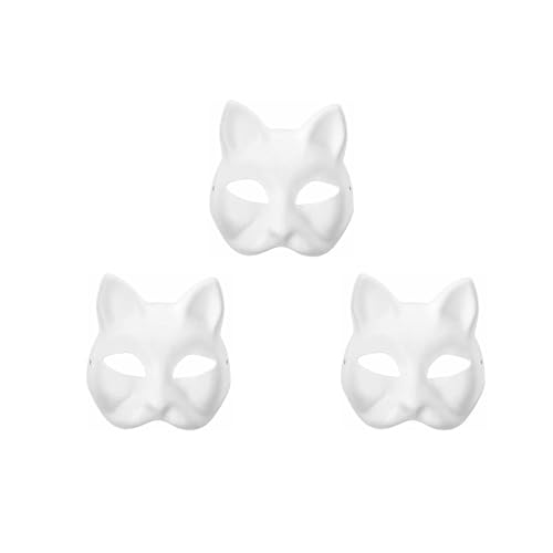 Therian Masks, weiße Farbe, Katzenmaske, Papier, unlackiert, blanko, DIY-Maske, Fuchs, Tier, Halbgesichtsmaske (3 Stück) von Baofu
