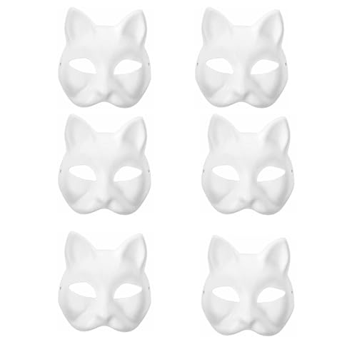 Therian Masks, weiße Farbe, Katzenmaske, Papier, unlackiert, blanko, DIY-Maske, Fuchs, Tier, Halbgesichtsmaske (6 Stück) von Baofu