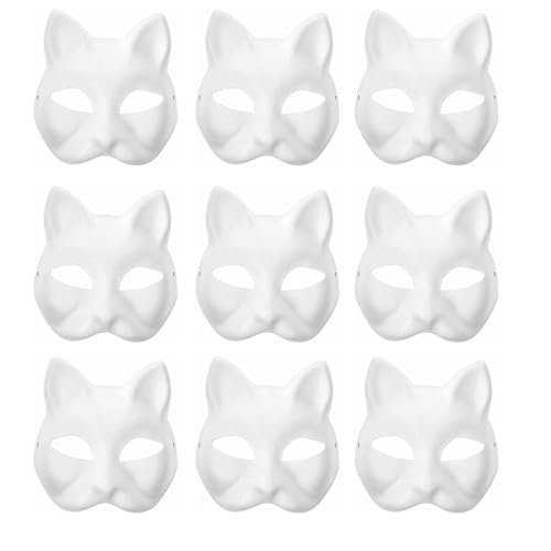 Therian Masks, weiße Farbe, Katzenmaske, Papier, unlackiert, blanko, DIY-Maske, Fuchs, Tier, Halbgesichtsmaske (9 Stück) von Baofu