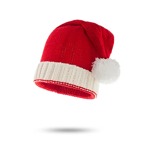 Barakara Weihnachtsmütze, Bequeme Warm Nikolausmütze Gestrickt Elastisch Weihnachtsmann Hut mit Bommeln, Rot Santa Weihnachten Mütze für Baby Kinder Erwachsene für Weihnachtsoutfit Weihnachtsfeierdeko von Barakara