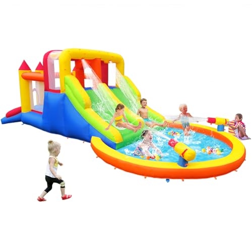 Baralir Große Aufblasbare Kinder-Hüpfburg mit Nass- und Trockenrutsche, Abenteuerspielplatz für den Garten, Hält bis zu 5 Kinder/200KG (ohne Gebläse) 6.28L x 2.93W x 1.95H m von Baralir