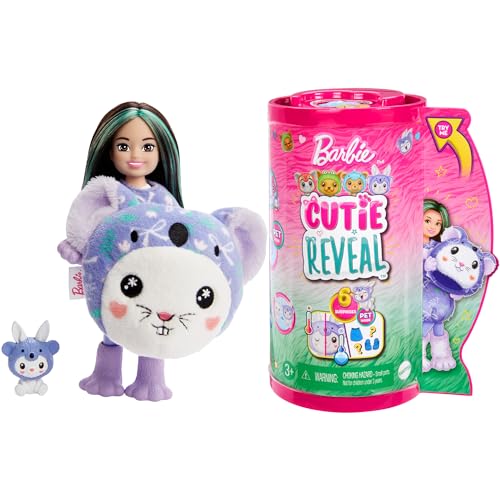 BARBIE Cutie Reveal Puppe - Chelsea-Puppe mit 6 Überraschungen und Farbwechselspaß, Hasen in Koala-Plüschkostüm, Fleece-Jacke mit modischem Muster, für Kinder ab 3 Jahren, HRK31 von Barbie