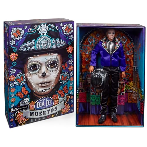 BARBIE Día De Muertos Ken - Sammlerpuppe mit sanftem Satin-Anzug, Schädelmuster, Calavera-Gesichtsbemalung, hochwertige Verpackung, für den Tag der Toten 2023, HJX15 BARBIE Día De Muertos Ken - Sammlerpuppe mit sanftem Satin-Anzug, Schädelmuster, Calavera-Gesichtsbemalung, hochwertige Verpackung, für den Tag der Toten 2023, HJX15 von Barbie