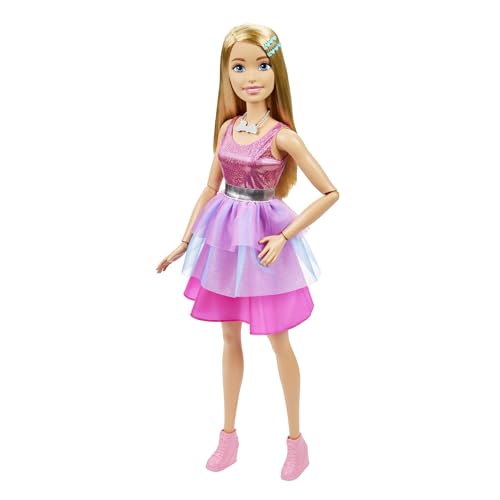 Barbie Extragroße Puppe (71 cm) - Pinkes Kleid, Blonde Haare mit Haarspange und Kette, Geschenk für Kinder ab 3 Jahren, HJY02 von Barbie