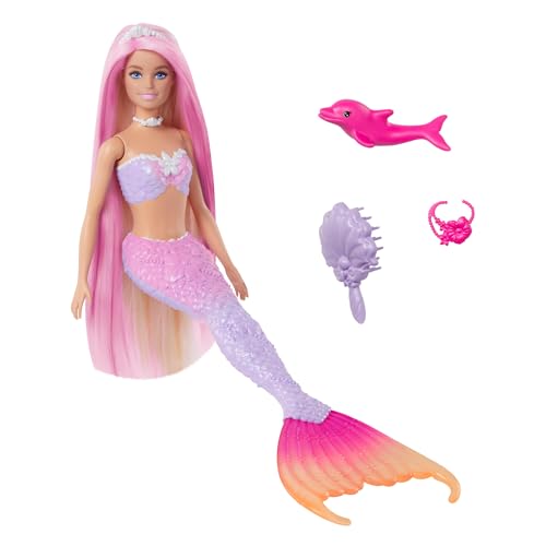 BARBIE Meerjungfrau-Puppe - Inspiriert von der Fernsehserie "Barbie Ein verborgener Zauber", mit Farbwechseleffekt und Zubehör, 19 cm lange pinke Haare zum Stylen, für Kinder ab 3 Jahren, HRP97 von Barbie
