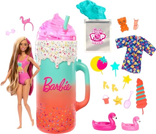 BARBIE Pop Reveal Rise & Surprise Geschenkset - über 15 Überraschungen, inklusive 1 Barbie-Puppe, Strandzubehör, für fruchtig-frechen Spielspaß, für Kinder ab 3 Jahren, HRK57 von Barbie
