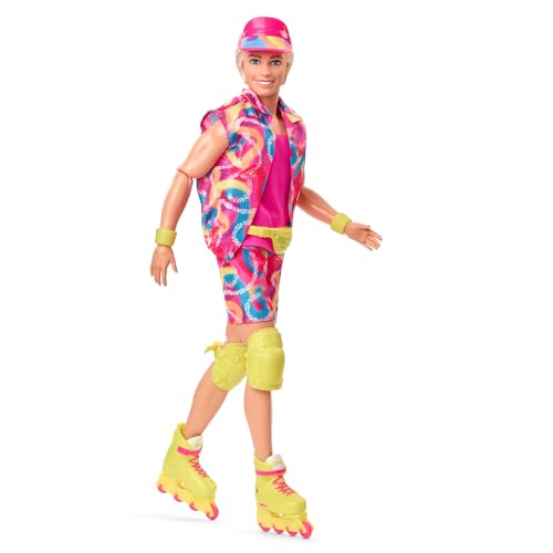 Barbie The Movie Ken - Sammelpuppe im Neon-Outfit, Skating-Look, Retro-Muster, Impala-Inlineskates, Verpackung mit Spielfilm-Motiven, für Kinder ab 3 Jahren, HRF28 von Barbie