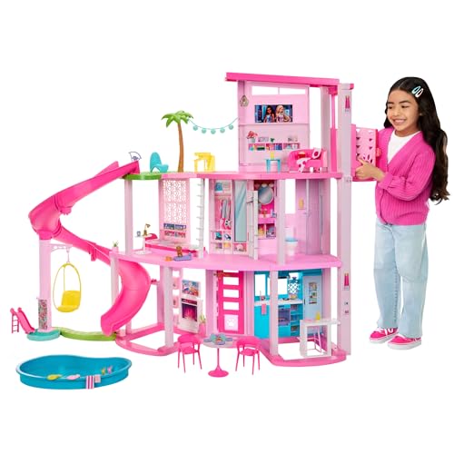 Barbie - Traumvilla, Poolparty Puppenhaus mit mehr als 75 Teilen und Rutsche über 3 Etagen, Haustieraufzug und Spielbereiche für die Welpen, für Kinder ab 3 Jahren, HMX10 von Barbie