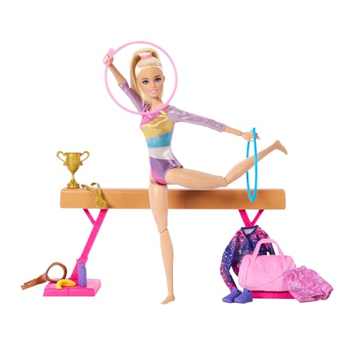 Barbie Turnspaß -Spielset mit Schwebebalken und über 10 thematisch passenden Teilen für siegreiche Geschichten, HRG52 von Barbie