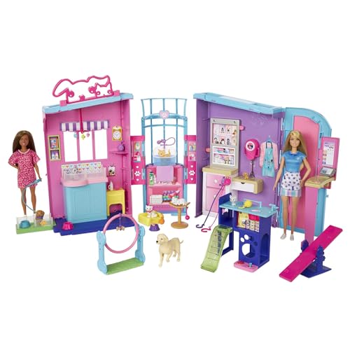 Barbie, Spielset, Haustierpflege, für Mädchen ab 3 Jahren, 4 Spielplätze, vier Hunde, vier Katzen und lustiges Zubehör, insgesamt mehr als 30 Teile von Barbie