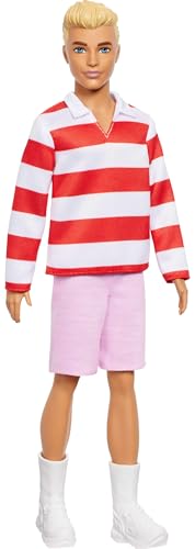 Barbie Fashionistas Ken-Puppe Nr. 241 mit blonden Haaren und einem rot-weiß gestreiftem Polohemd mit rosafarbener kurzer Hose, weißen Crew-Socken und Sneakern, HYV01 Barbie Fashionistas Ken-Puppe Nr. 241 mit blonden Haaren und einem rot-weiß gestreiftem Polohemd mit rosafarbener kurzer Hose, weißen Crew-Socken und Sneakern, HYV01 von Barbie