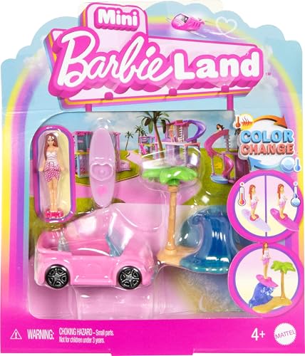 Barbie Mini BarbieLand Puppen- und Spielzeugfahrzeugset, ca. 3,8 cm große Puppe und Strandcabrio mit Farbwechsel, Strandzubehör, JCR35 Barbie Mini BarbieLand Puppen- und Spielzeugfahrzeugset, ca. 3,8 cm große Puppe und Strandcabrio mit Farbwechsel, Strandzubehör, JCR35 von Barbie