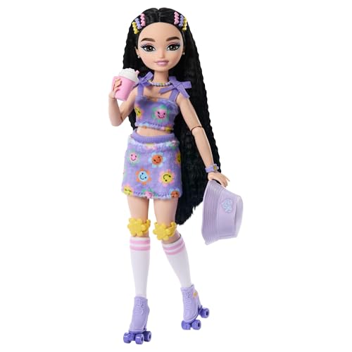 Barbie Dream Besties Puppe und Accessoires, bewegliche Barbie Renee“ Rollschuh-Modepuppe mit schwarzem Haar, 12 Zubehörteile zum Thema Video und Essen, JFX99 Barbie Dream Besties Puppe und Accessoires, bewegliche Barbie Renee“ Rollschuh-Modepuppe mit schwarzem Haar, 12 Zubehörteile zum Thema Video und Essen, JFX99 von Barbie