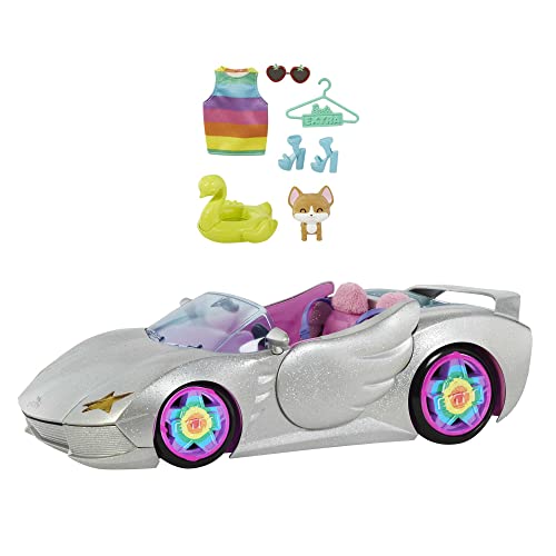 Barbie Extra, Barbie Auto Cabrio, in silber, mit beweglichen Rädern inkl. Barbie Zubehör wie Barbie Kleidung und Haustier, Spielzeug ab 3 Jahre, HDJ47 von Barbie