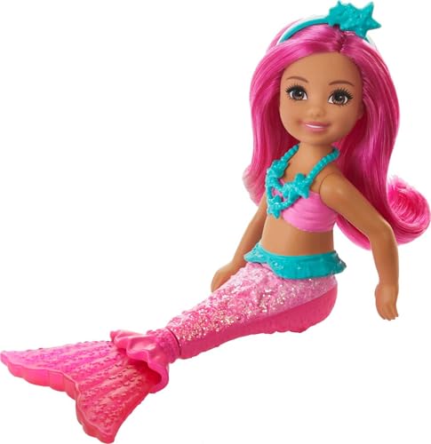 Barbie Barbie Dreamtopia Chelsea Meerjungfrau-Puppe, 6,5 Zoll mit rosa Haaren und Schwanz von Barbie