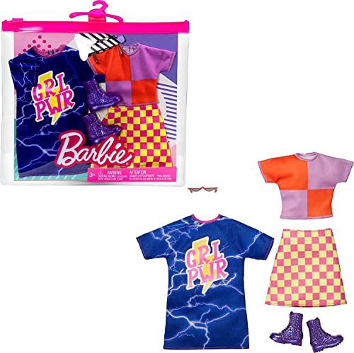 Barbie-Barbie's Bekleidungskollektion Doppelpacks gelb rosa karierter Rock HBV69 von Barbie
