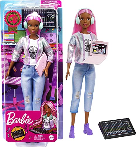 Barbie Career of The Year Music Producer Doll (12-in), Colorful Pink Hair, Trendy Tee, Jacket & Jeans Plus Sound Mixing Board, Computer & Headphone Accessories, Great Toy Gift von Barbie