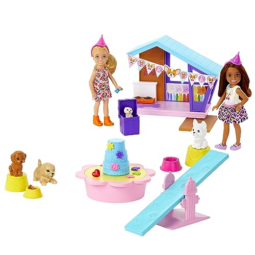 Barbie Chelsea Doggy Party Zwei Puppen mit Haustieren und Spielset mit Zubehör, Spielzeug + 3 Jahre (Mattel HJY88) von Barbie