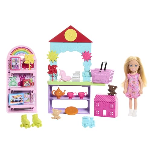 Barbie Chelsea Spielzeuggeschäft-Spielset mit Kleiner Blonder Puppe, Theke und Möbeln zum Ausstellen sowie 15 Zubehörteilen, etwa Mini-Spielzeug, HNY59 von Barbie
