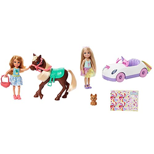Barbie - Club Chelsea Spielset mit Puppe und Pferd, ca. 15 cm, blond, mit Mode & GXT41 - Chelsea Puppe (blond) mit Einhorn-Auto, Hund und Zubehör von Barbie