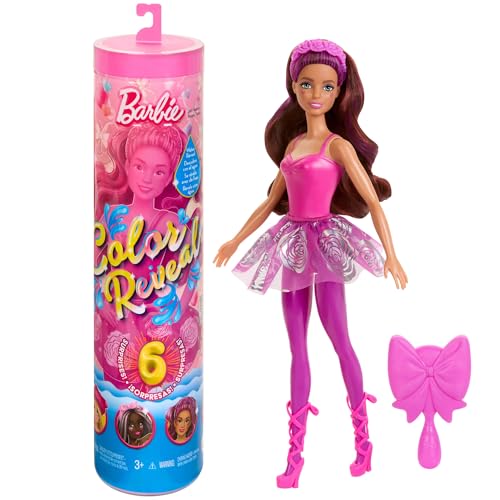 Barbie Color Reveal Puppe und Accessoires, Ballerina-Serie, 6 Überraschungen zum Auspacken einschließlich Farbwechsel, vom Ballettcore-Trend inspiriert (Stile können abweichen), HRK17 von Barbie